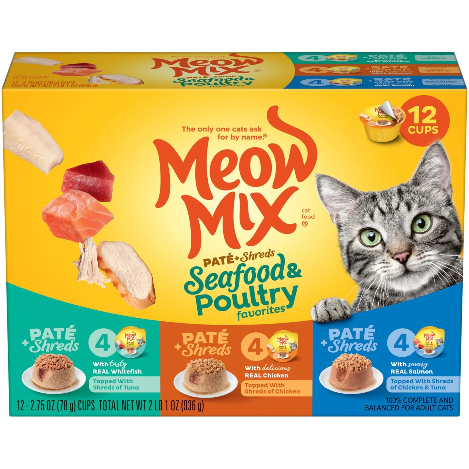 Meow Mix Pate Toppers Seafood & Poultry Variety Pack Cat Food Trays 3 Meow Mix Pate Toppers Seafood & Poultry Variety Pack Cat Food Trays