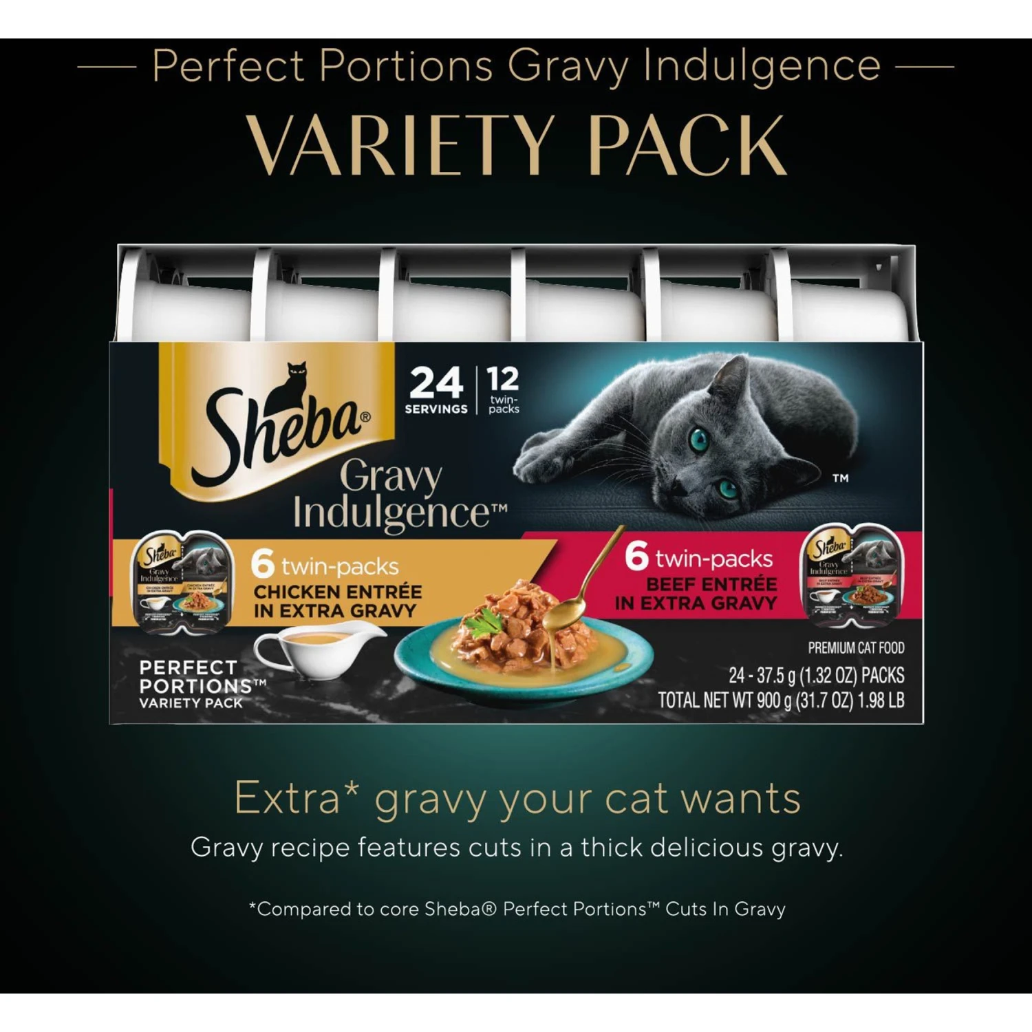 Sheba Gravy Indulgence Chicken & Beef In Extra Gravy Variety Pack Grain-Free Adult Wet Cat Food, 2.64-oz Can, Case Of 12 5 Sheba Gravy Indulgence Chicken & Beef In Extra Gravy Variety Pack Grain-Free Adult Wet Cat Food, 2.64-oz Can, Case Of 12 - Image 3