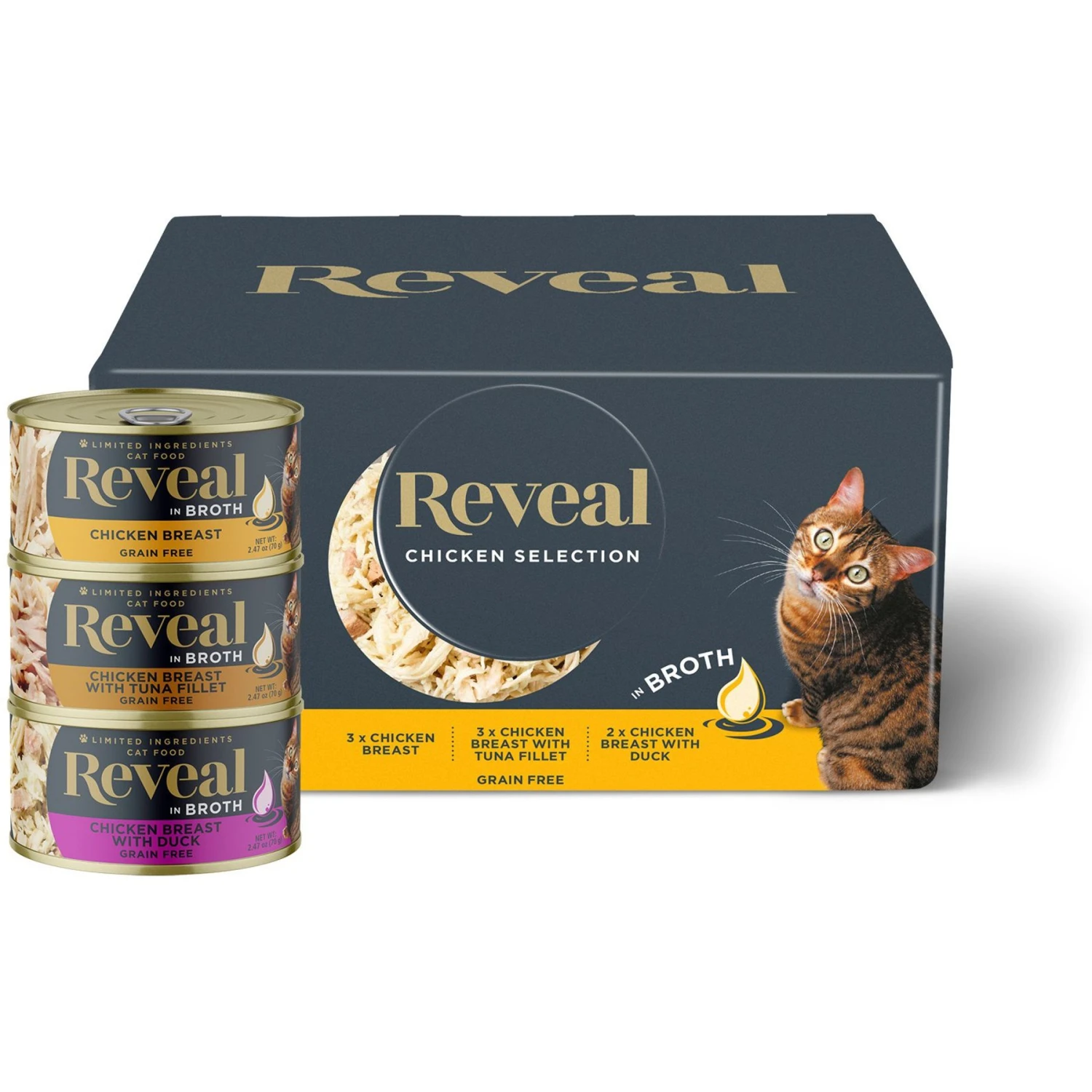 Reveal Natural Chicken In Broth Variety Pack Grain-Free Wet Cat Food, 2.47-oz Can, Case Of 8 3 Reveal Natural Chicken In Broth Variety Pack Grain-Free Wet Cat Food, 2.47-oz Can, Case Of 8