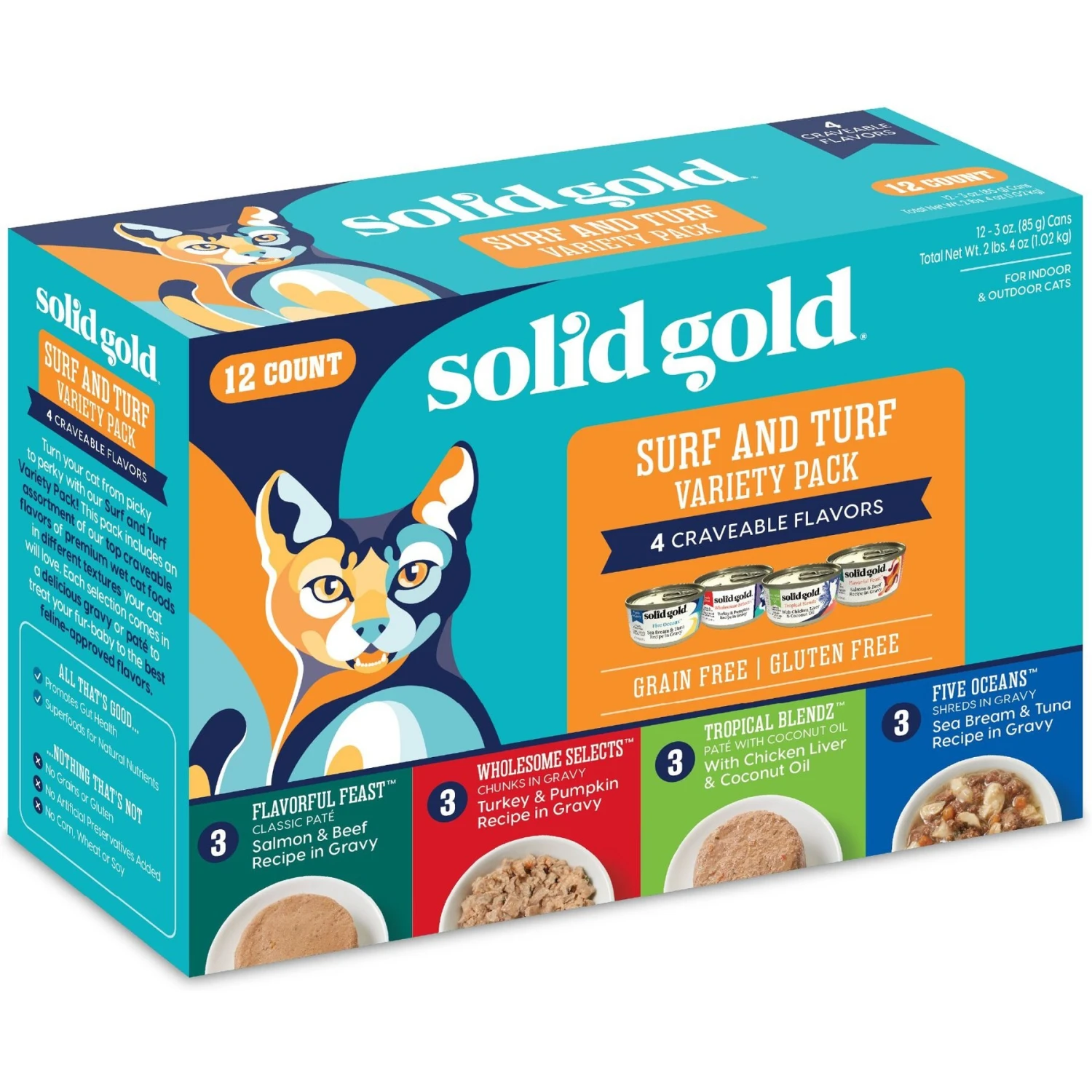 Solid Gold Surf & Turf Variety Pack Wet Cat Food, 3-oz Can, Case Of 12 3 Solid Gold Surf & Turf Variety Pack Wet Cat Food, 3-oz Can, Case Of 12