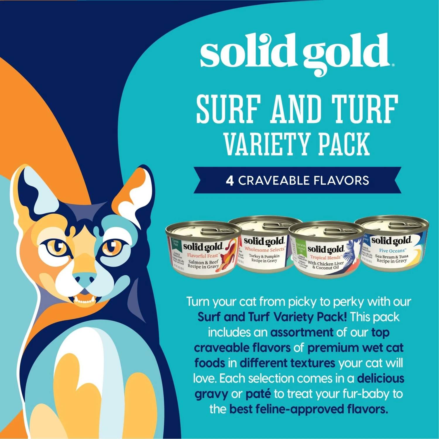 Solid Gold Surf & Turf Variety Pack Wet Cat Food, 3-oz Can, Case Of 12 4 Solid Gold Surf & Turf Variety Pack Wet Cat Food, 3-oz Can, Case Of 12 - Image 2