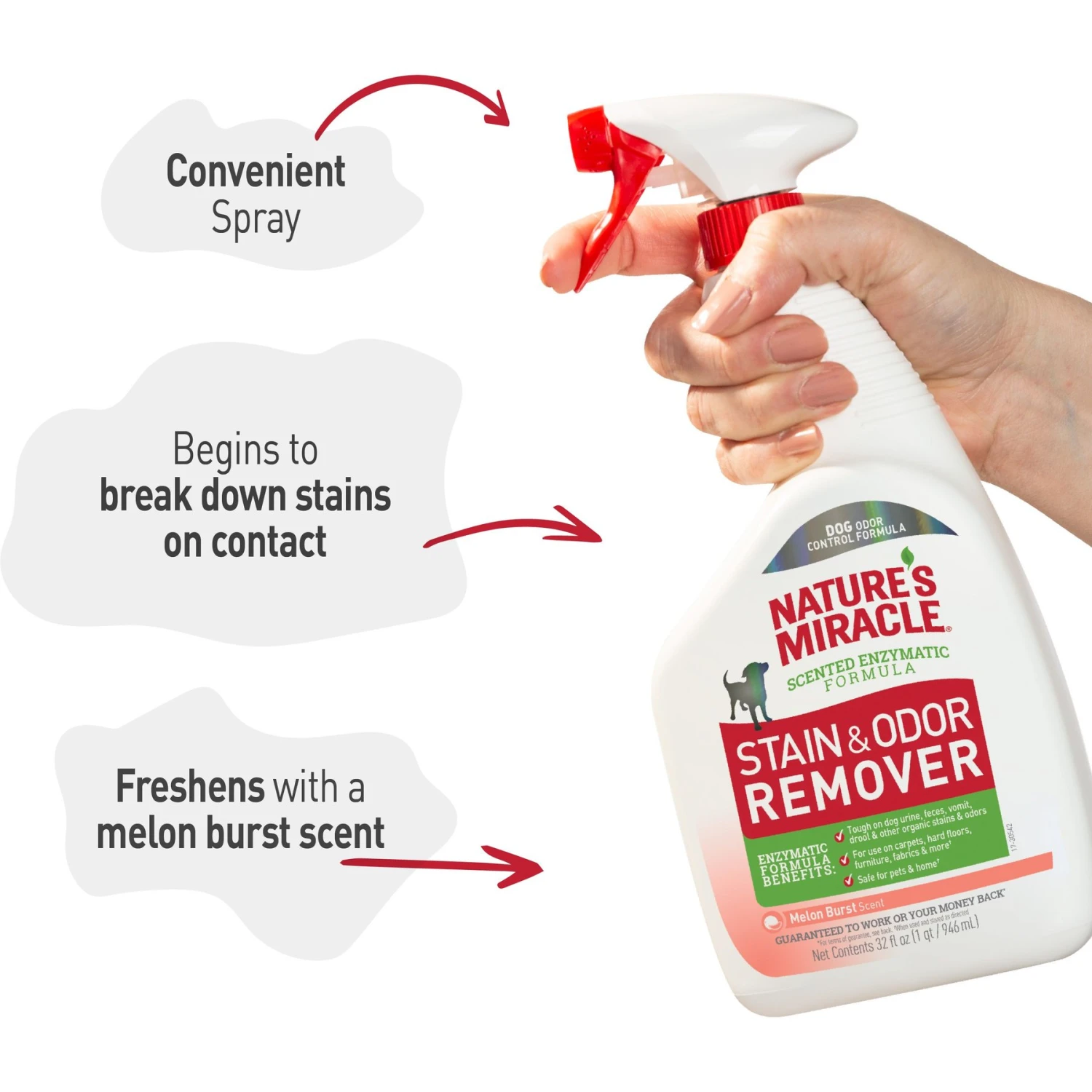 Nature's Miracle Dog Enzymatic Stain Remover & Odor Eliminator Spray, Melon Burst Scent, 32-oz Bottle 6 Nature's Miracle Dog Enzymatic Stain Remover & Odor Eliminator Spray, Melon Burst Scent, 32-oz Bottle - Image 4