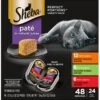 Sheba Perfect Portions Grain-Free Savory Chicken, Roasted Turkey & Tender Beef Pate Variety Pack Adult Wet Cat Food Trays