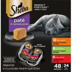 Sheba Perfect Portions Grain-Free Savory Chicken, Roasted Turkey & Tender Beef Pate Variety Pack Adult Wet Cat Food Trays
