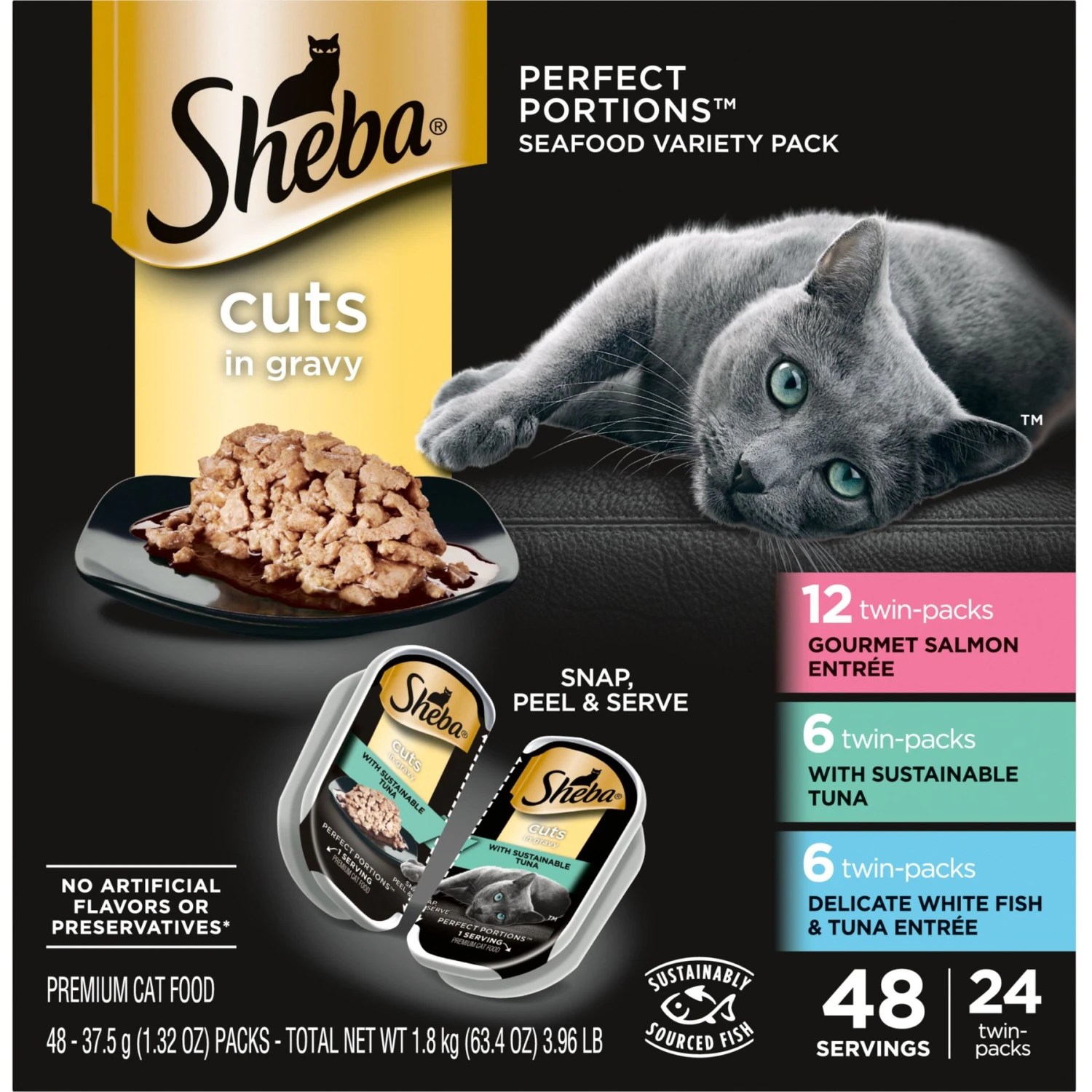 Sheba Perfect Portions Grain-Free Gourmet Salmon, Sustainable Tuna & Delicate Whitefish & Tuna Cuts In Gravy Variety Pack Adult Wet Cat Food Trays 3 Sheba Perfect Portions Grain-Free Gourmet Salmon, Sustainable Tuna & Delicate Whitefish & Tuna Cuts In Gravy Variety Pack Adult Wet Cat Food Trays