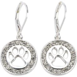 Pet Friends Pave Paw Cutout Drop Earrings
