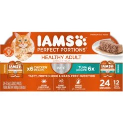 Iams Perfect Portions Healthy Adult Variety Pack Chicken & Tuna Recipe Pate Grain-Free Wet Cat Food Trays