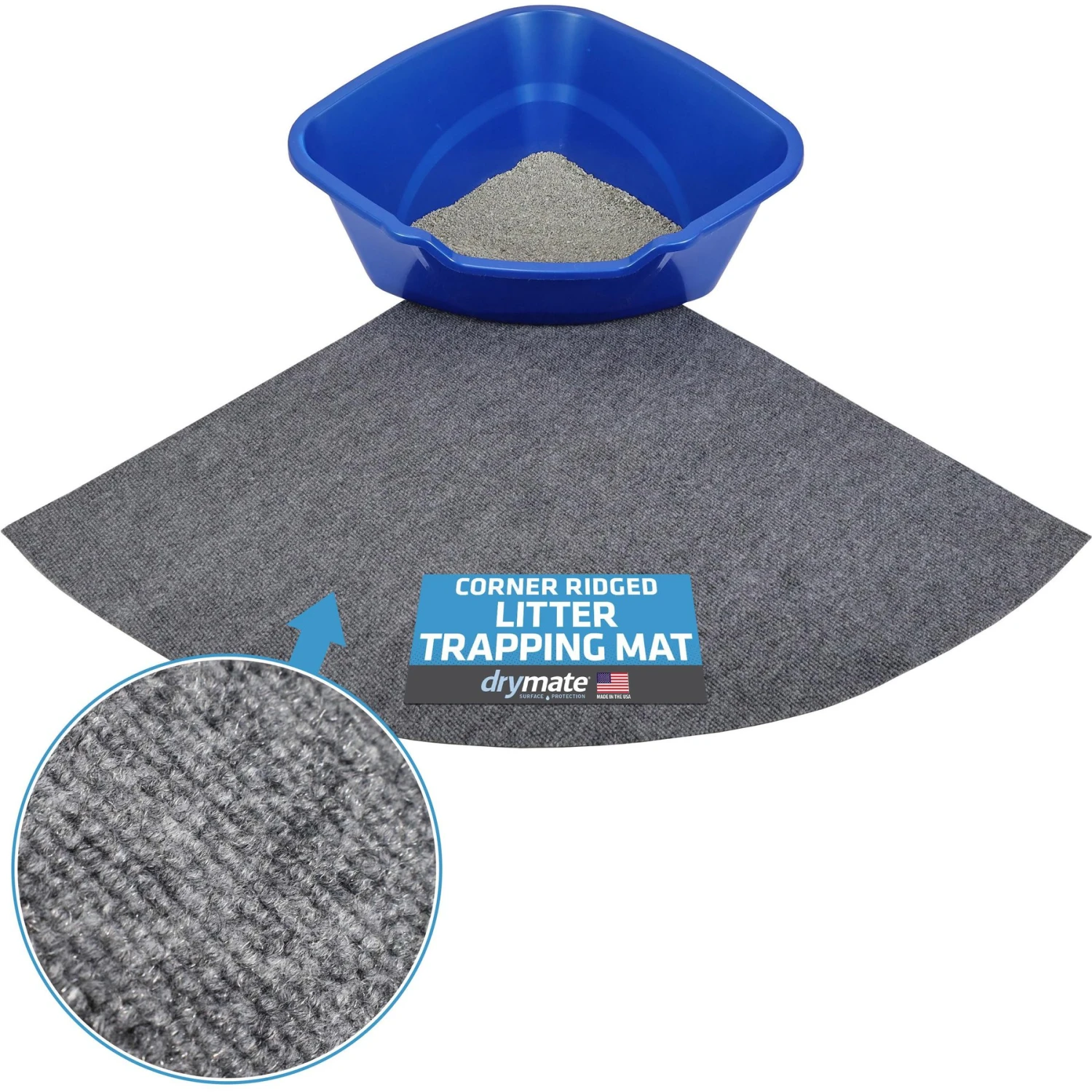 Drymate Corner Ridged Cat Litter Trapping Mat, Grey, 29.5-in X 29.5-in 3 Drymate Corner Ridged Cat Litter Trapping Mat, Grey, 29.5-in X 29.5-in