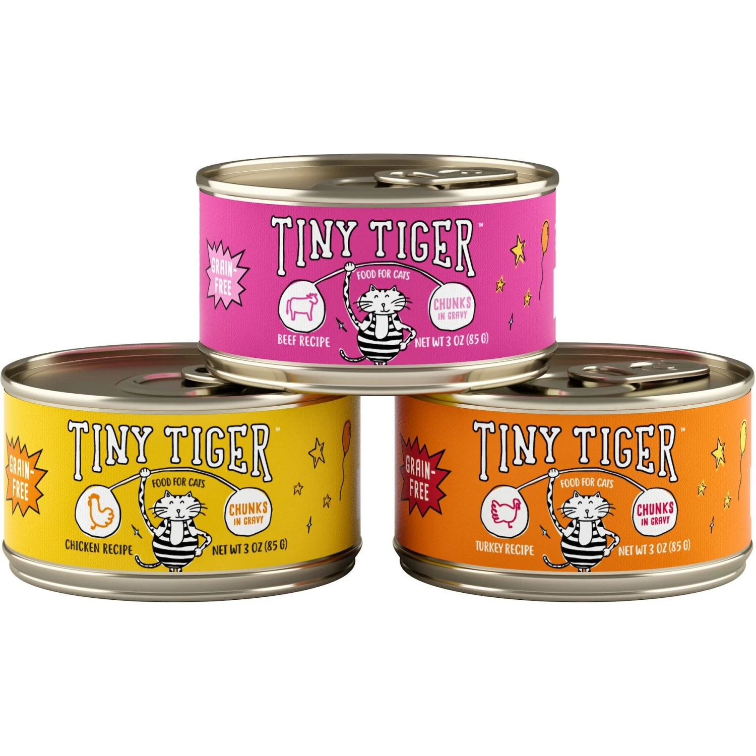 Tiny Tiger Chunks In Gravy Beef & Poultry Recipes Variety Pack Grain-Free Canned Cat Food 4 Tiny Tiger Chunks In Gravy Beef & Poultry Recipes Variety Pack Grain-Free Canned Cat Food - Image 2