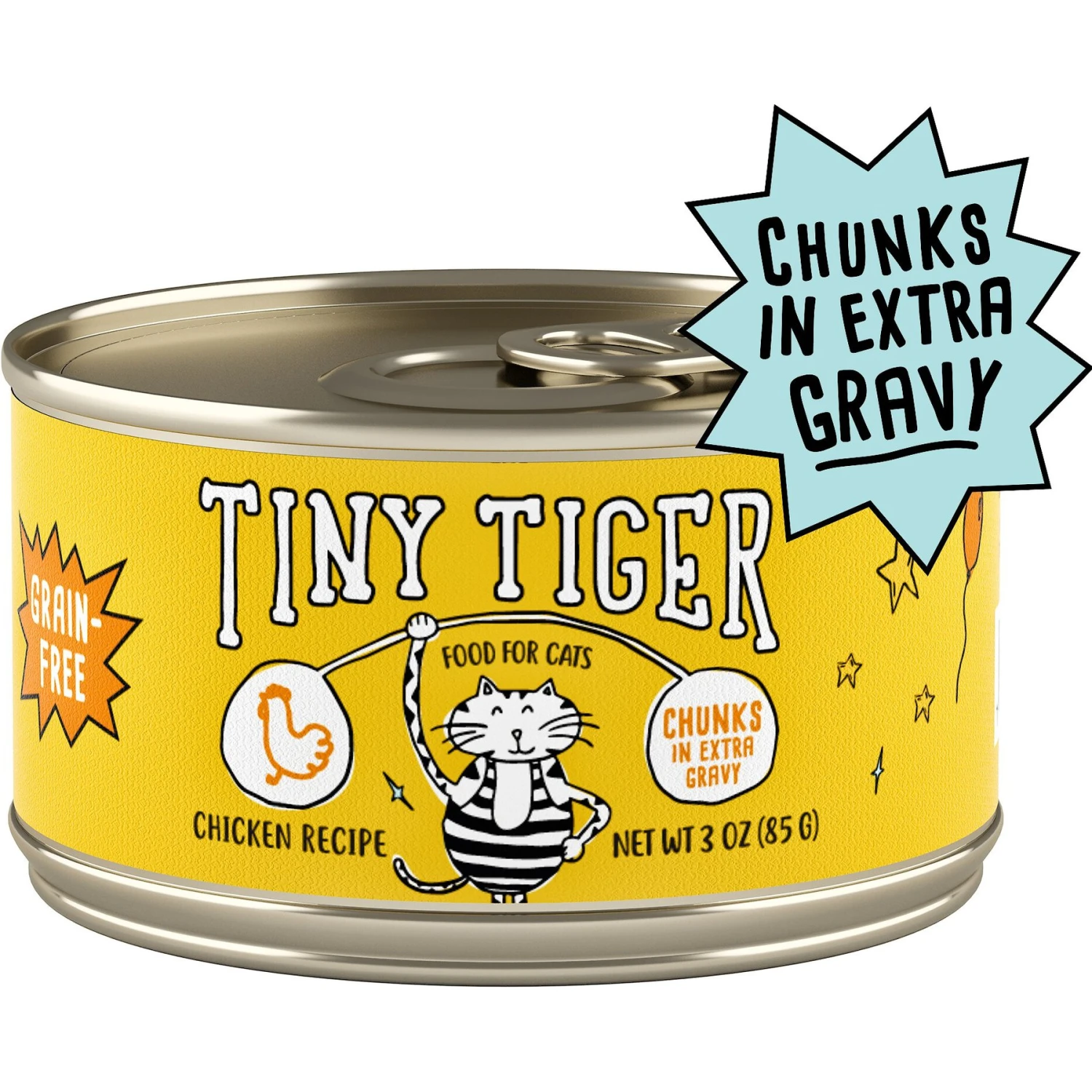 Tiny Tiger Chunks In EXTRA Gravy Chicken Recipe Grain-Free Canned Cat Food 3 Tiny Tiger Chunks In EXTRA Gravy Chicken Recipe Grain-Free Canned Cat Food