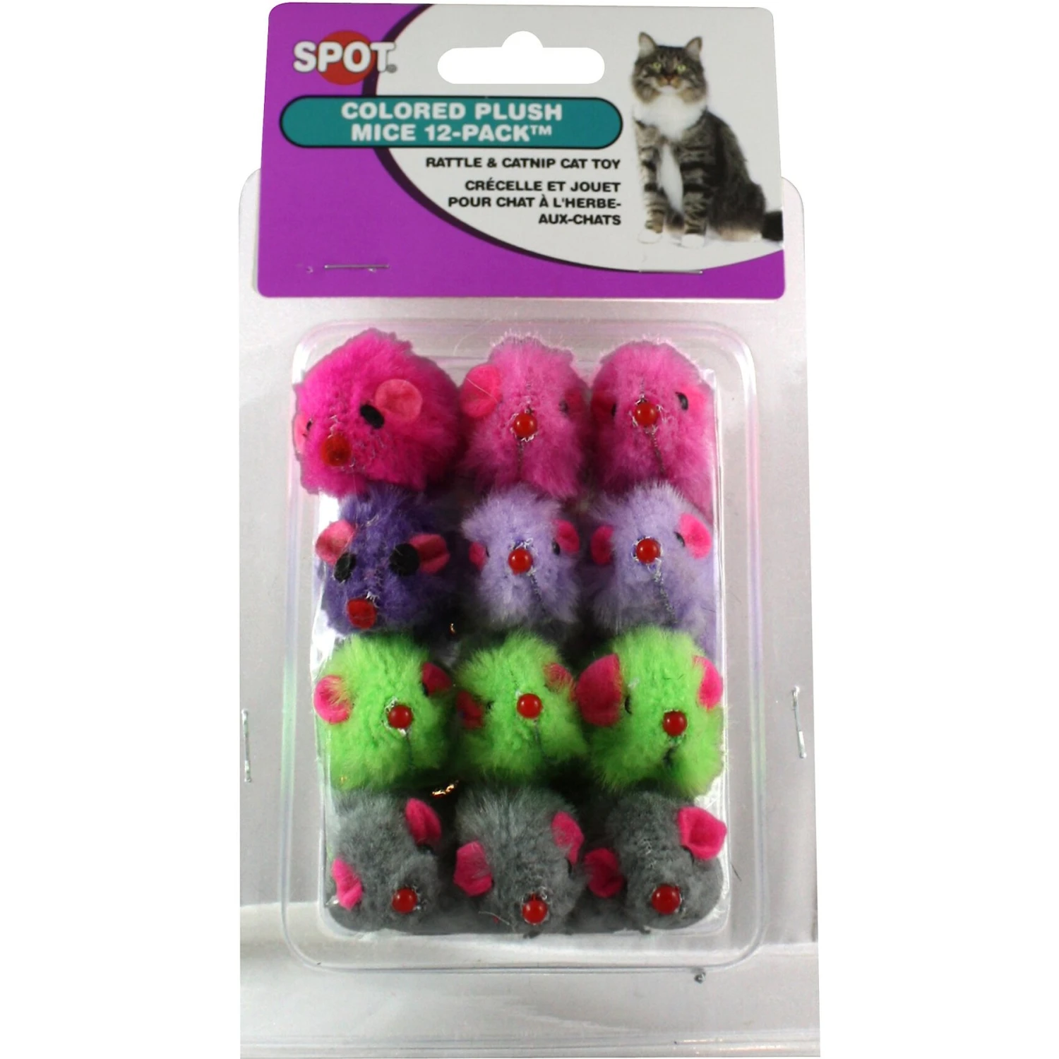 Ethical Pet Spot Rainbow Plush Rattling Mice Cat Toy With Catnip, Color Varies, 12-pack 4 Ethical Pet Spot Rainbow Plush Rattling Mice Cat Toy With Catnip, Color Varies, 12-pack - Image 2
