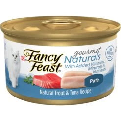 Fancy Feast Gourmet Naturals Trout & Tuna Recipe Pate Canned Cat Food, 3-oz, Case Of 12
