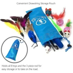 Pet Fit For Life Interactive Wand Teaser, Toys & Storage Bag 8 Piece Bundle Cat Toy -Furry Friends 159022 PT7. AC SS1800 V1589320996