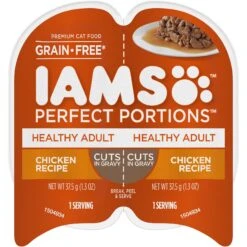 Iams Perfect Portions Healthy Adult Chicken Recipe Grain-Free Cuts In Gravy Wet Cat Food Trays