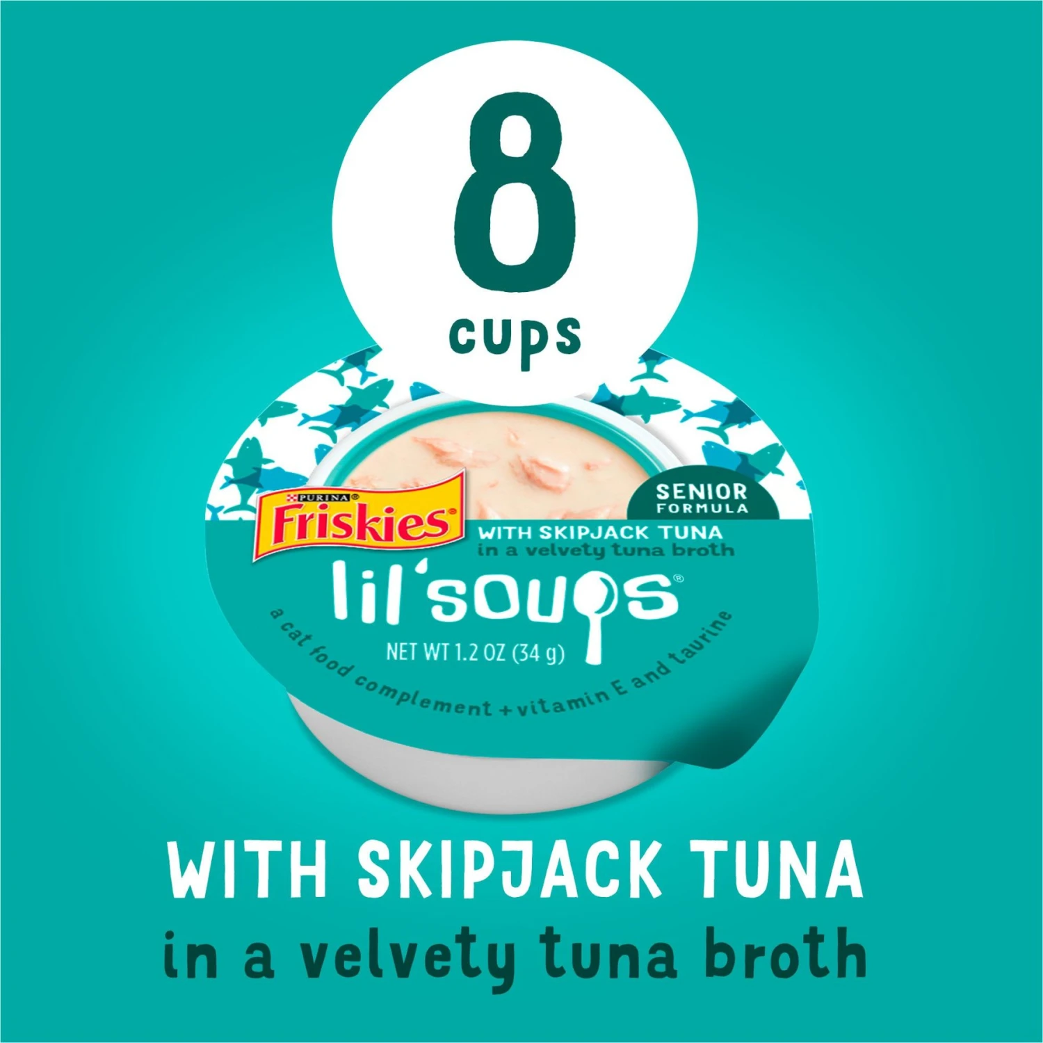 Friskies Lil' Soups With Skipjack Tuna In A Velvety Tuna Broth Senior Formula Lickable Cat Food Topper 4 Friskies Lil' Soups With Skipjack Tuna In A Velvety Tuna Broth Senior Formula Lickable Cat Food Topper - Image 2