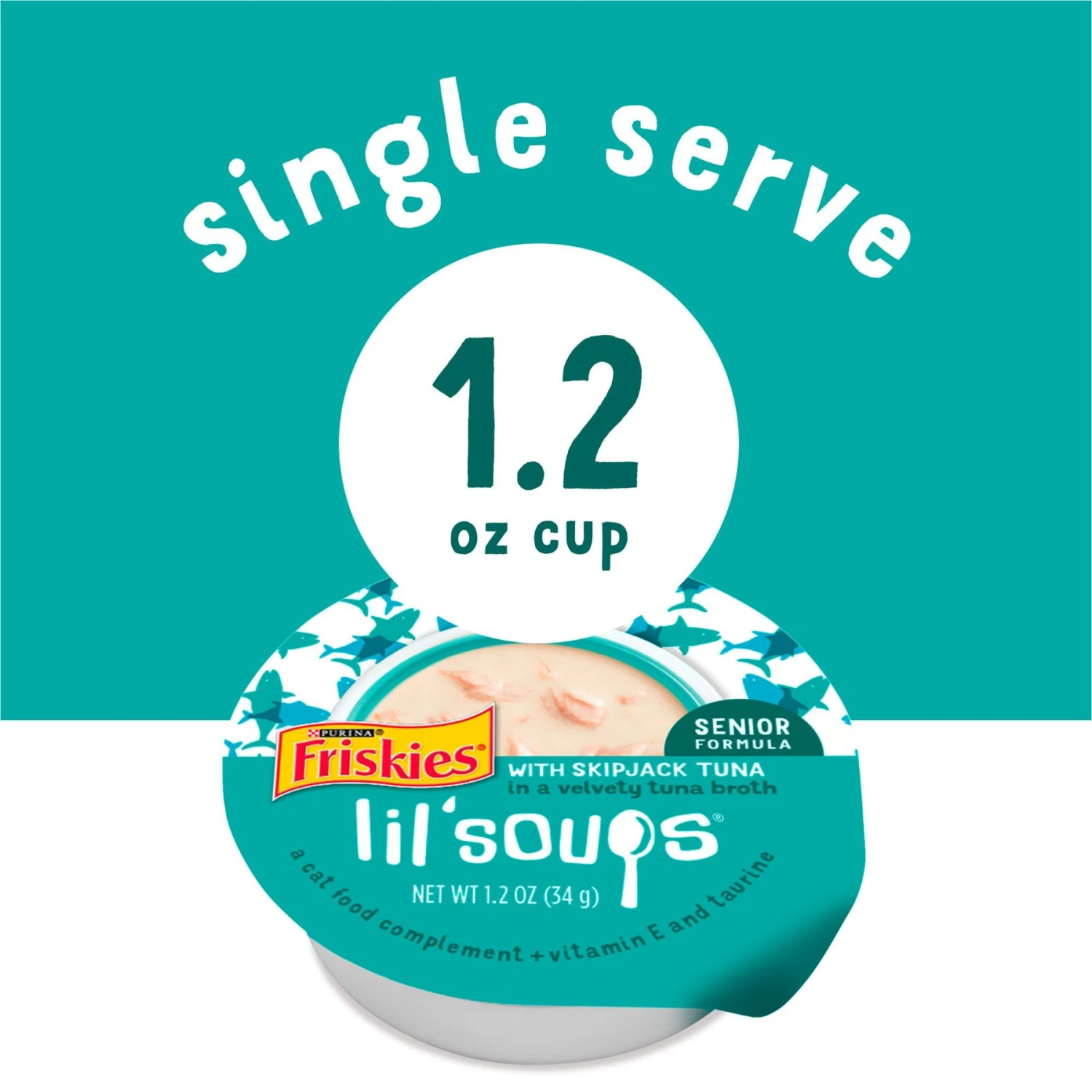 Friskies Lil' Soups With Skipjack Tuna In A Velvety Tuna Broth Senior Formula Lickable Cat Food Topper 6 Friskies Lil' Soups With Skipjack Tuna In A Velvety Tuna Broth Senior Formula Lickable Cat Food Topper - Image 4