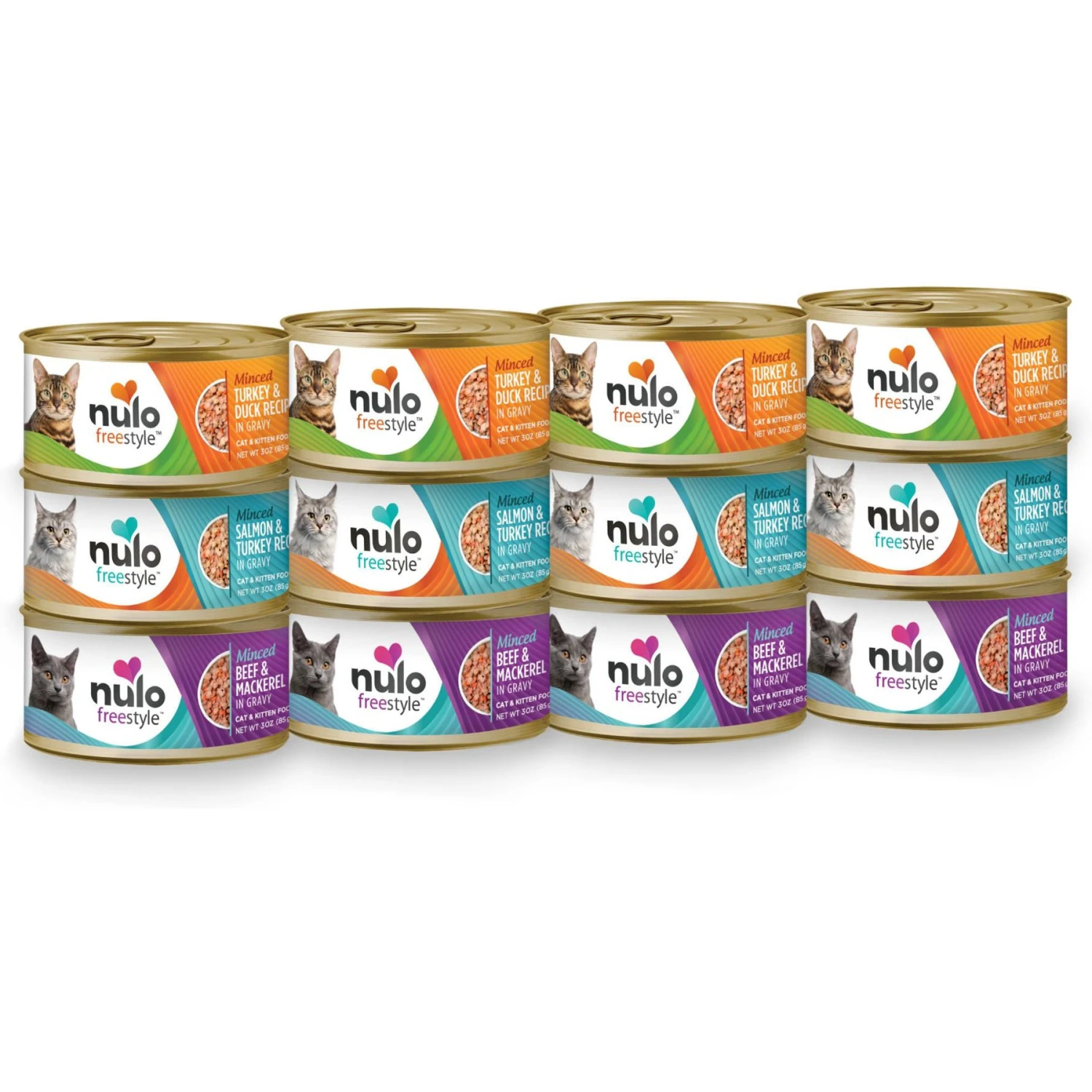 Nulo Freestyle Minced Salmon & Turkey, Minced Beef & Mackerel, Minced Turkey & Duck Grain-Free Variety Pack Canned Cat Food 3 Nulo Freestyle Minced Salmon & Turkey, Minced Beef & Mackerel, Minced Turkey & Duck Grain-Free Variety Pack Canned Cat Food