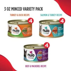 Nulo Freestyle Minced Salmon & Turkey, Minced Beef & Mackerel, Minced Turkey & Duck Grain-Free Variety Pack Canned Cat Food 12 Nulo Freestyle Minced Salmon & Turkey, Minced Beef & Mackerel, Minced Turkey & Duck Grain-Free Variety Pack Canned Cat Food -Furry Friends 176591 PT1. AC SS1800 V1689109424