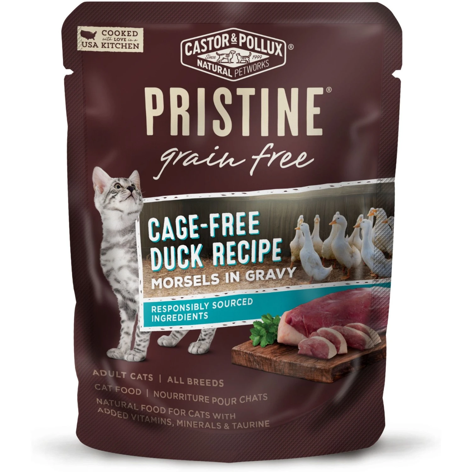 Castor & Pollux Pristine Grain-Free Cage-Free Duck Recipe Morsels In Gravy Cat Food Pouches 3 Castor & Pollux Pristine Grain-Free Cage-Free Duck Recipe Morsels In Gravy Cat Food Pouches
