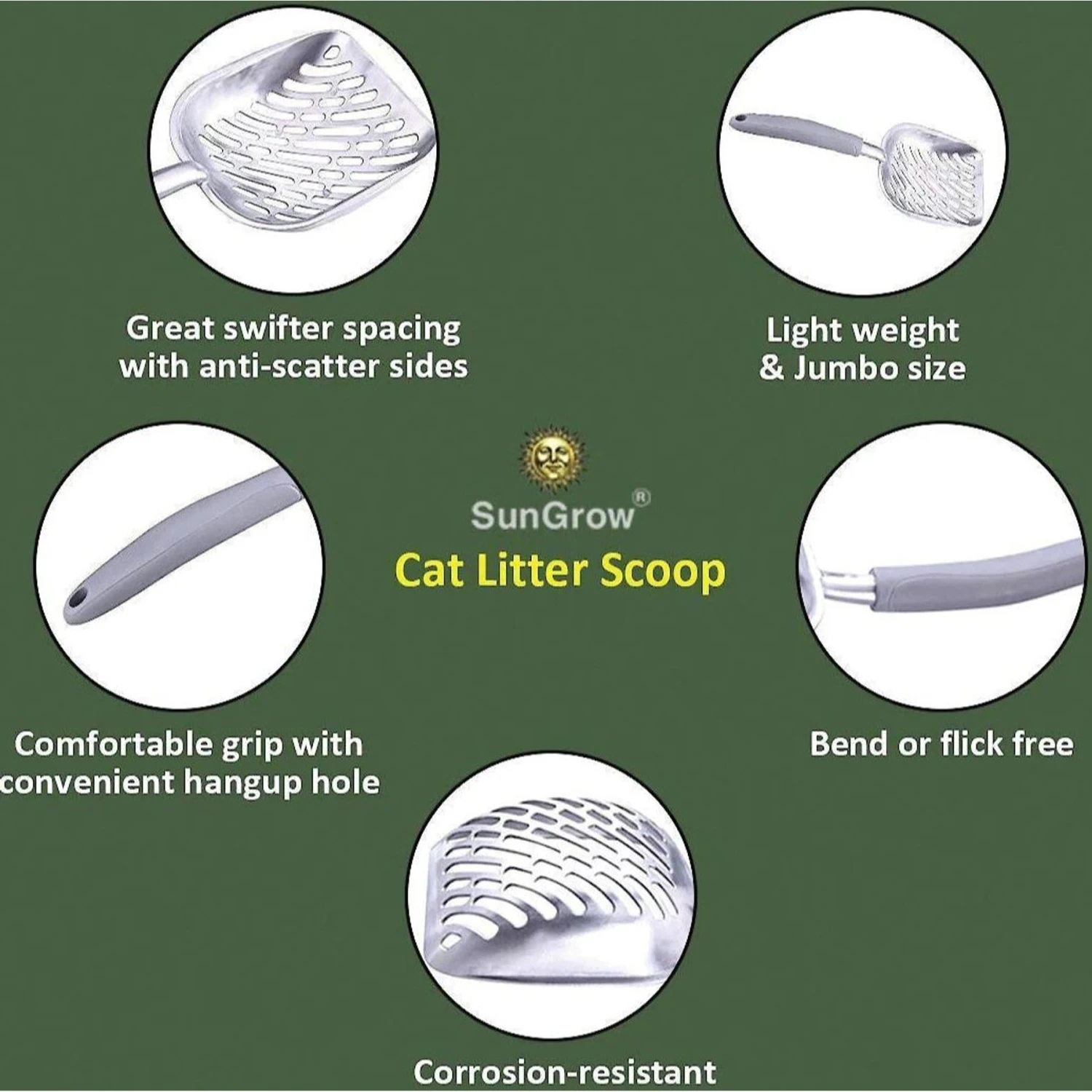 SunGrow Non-Stick Metal Scoop Kitty Box Cat Litter Scooper 6 SunGrow Non-Stick Metal Scoop Kitty Box Cat Litter Scooper - Image 4