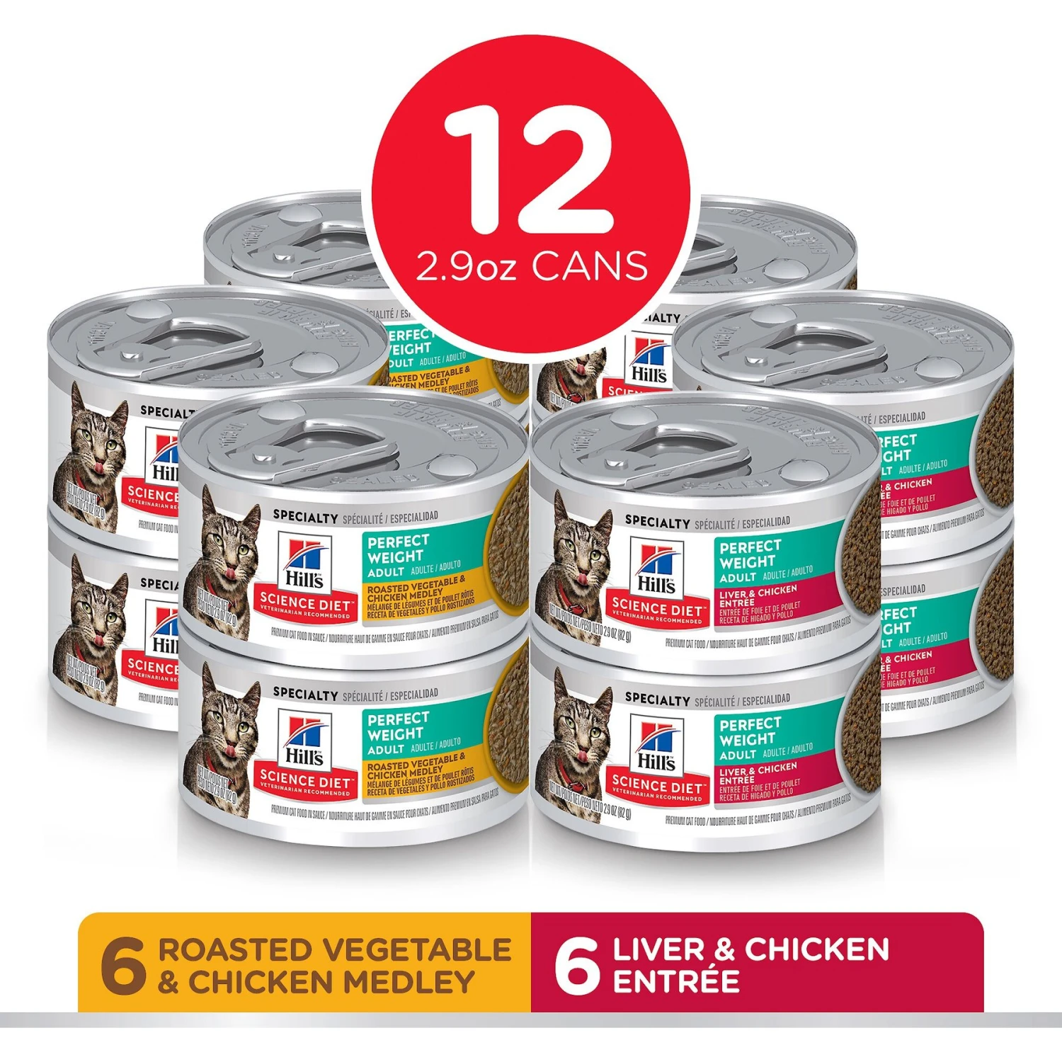 Hill's Science Diet Adult Perfect Weight Vegetable & Chicken & Liver & Chicken Variety Pack Canned Cat Food 4 Hill's Science Diet Adult Perfect Weight Vegetable & Chicken & Liver & Chicken Variety Pack Canned Cat Food - Image 2
