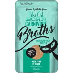 Tiki Cat Broths Tuna In Broth With Meaty Bits Grain-Free Wet Cat Food Topper, 1.3-oz Pouch, Case Of 12