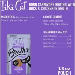 Tiki Cat Broths Duck & Chicken In Broth With Meaty Bits Grain-Free Wet Cat Food Topper, 1.3-oz Pouch, Case Of 12 -Furry Friends 186299 PT2. AC SS1800 V1702938249