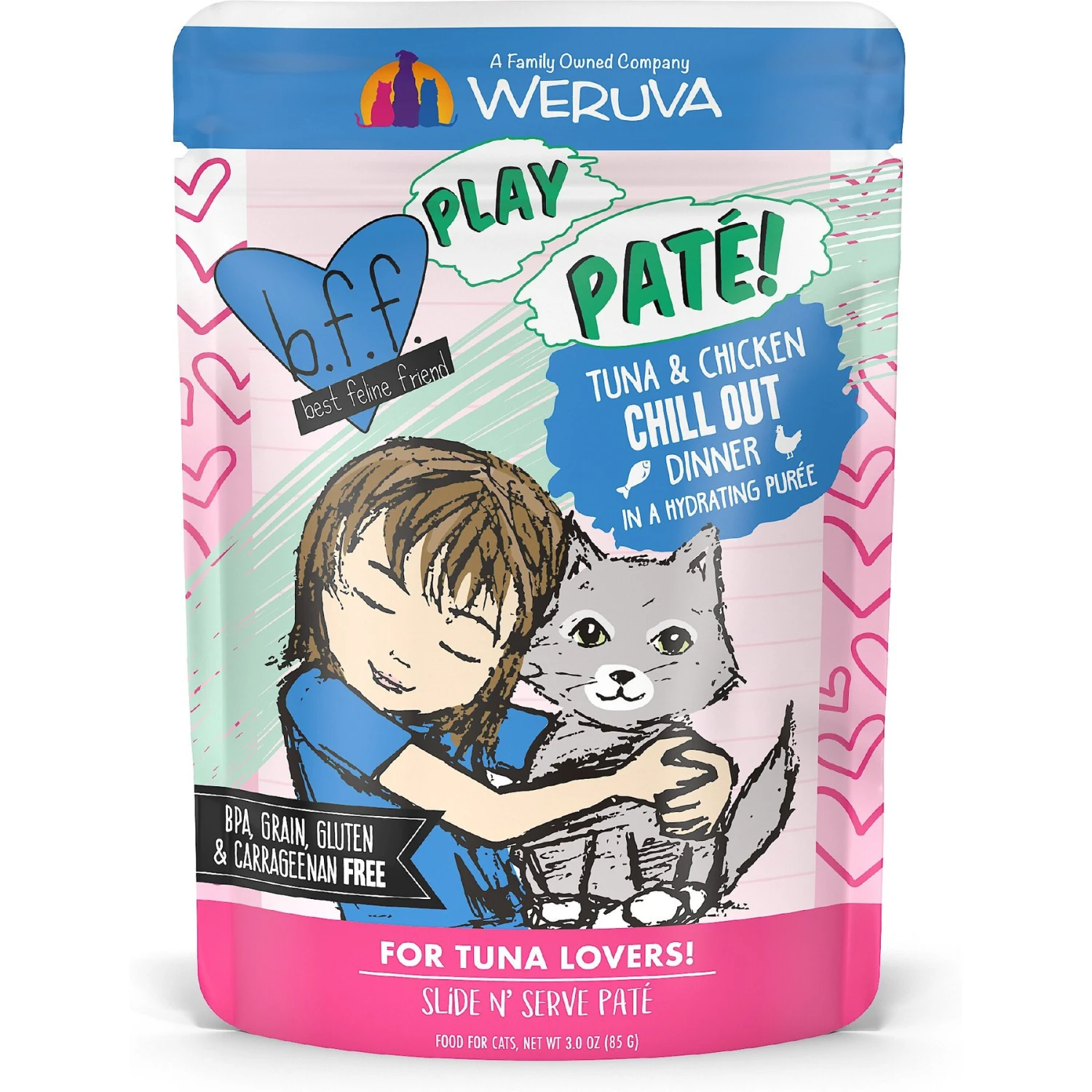 BFF Play Pate Lovers Tuna & Chicken Chill Out Wet Cat Food, 3-oz Pouch, Pack Of 12 3 BFF Play Pate Lovers Tuna & Chicken Chill Out Wet Cat Food, 3-oz Pouch, Pack Of 12