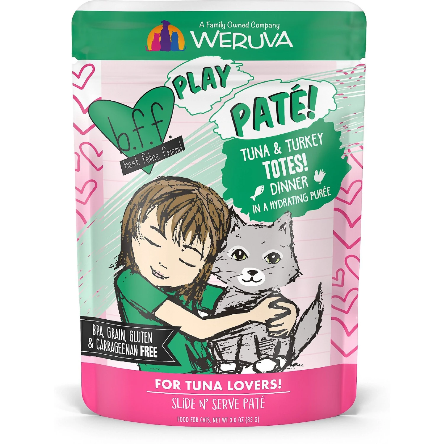 BFF Play Pate Lovers Tuna & Turkey Totes Wet Cat Food, 3-oz Pouch, Pack Of 12 3 BFF Play Pate Lovers Tuna & Turkey Totes Wet Cat Food, 3-oz Pouch, Pack Of 12