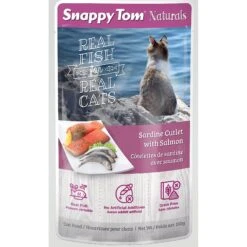Snappy Tom Naturals Sardine Cutlet With Salmon Cat Food Pouches, 3.5-oz, Case Of 12