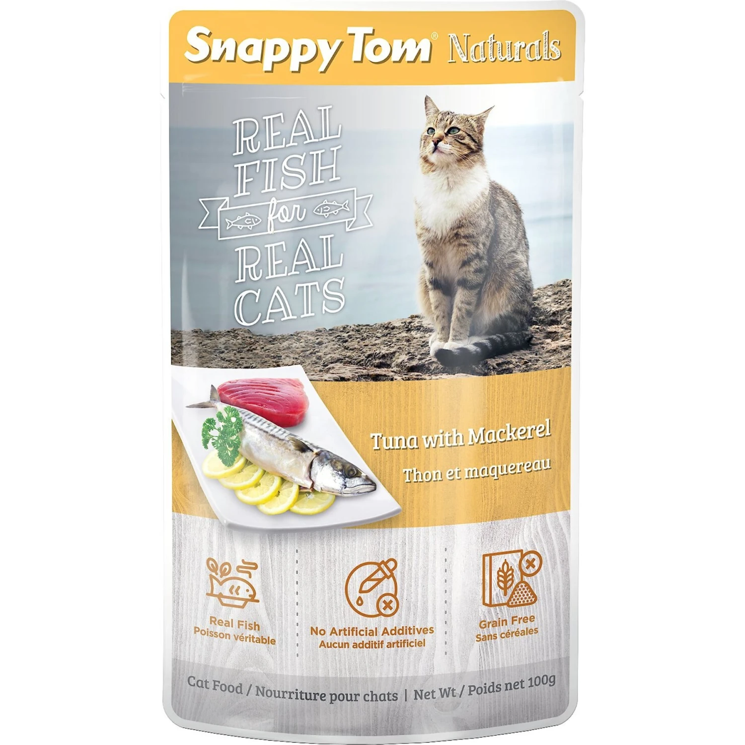 Snappy Tom Naturals Tuna With Mackerel Cat Food Pouches, 3.5-oz, Case Of 12 3 Snappy Tom Naturals Tuna With Mackerel Cat Food Pouches, 3.5-oz, Case Of 12