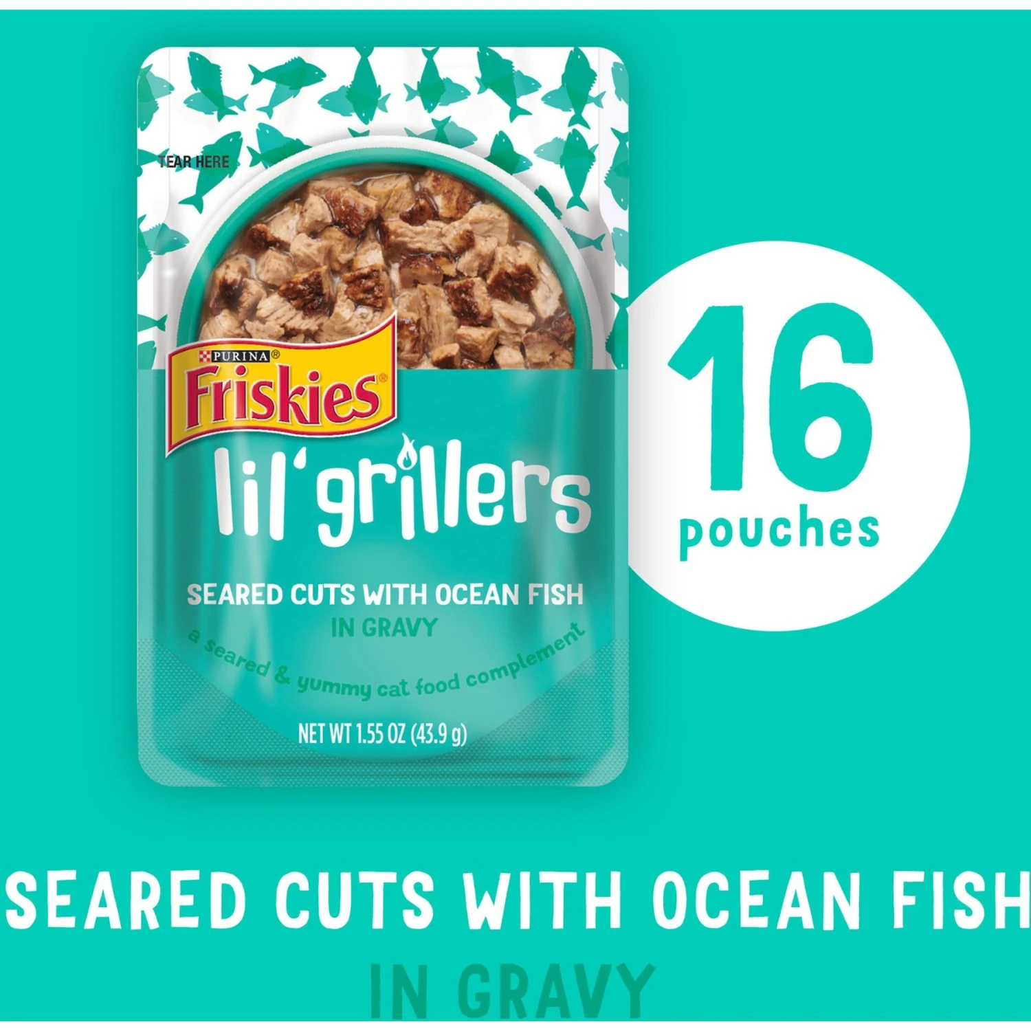 Friskies Lil' Grillers Seared Cuts With Ocean Fish In Gravy Wet Cat Food, 1.55-oz Pouches, Case Of 16 4 Friskies Lil' Grillers Seared Cuts With Ocean Fish In Gravy Wet Cat Food, 1.55-oz Pouches, Case Of 16 - Image 2