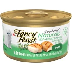 Fancy Feast Gourmet Naturals White Meat Chicken Recipe Grain-Free Pate Kitten Canned Cat Food, 3-oz Can, Case Of 12