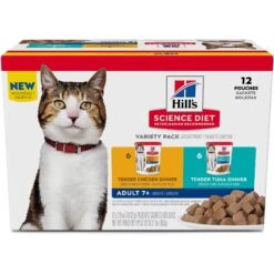 Hill's Science Diet Adult 7+ Tender Dinner Variety Pack Cat Food, 2.8-oz Pouch, Case Of 12
