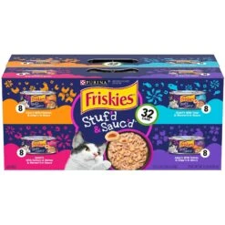 Friskies Stuf'd & Sauc'd Chicken, Tuna, Turkey, Salmon & Shrimp Variety Pack Canned Cat Food, 5.5-oz Can, Case Of 32