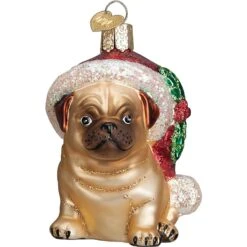 Old World Christmas Holly Hat Pug Glass Tree Ornament