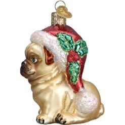 Old World Christmas Holly Hat Pug Glass Tree Ornament -Furry Friends 232761 PT3. AC SS1800 V1588008096