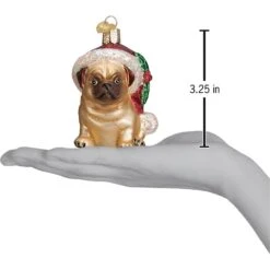 Old World Christmas Holly Hat Pug Glass Tree Ornament -Furry Friends 232761 PT4. AC SS1800 V1588008096