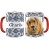 Frisco Boho Damask Red Personalized Coffee Mug, 11-oz -Furry Friends 250733 MAIN. AC SS1800 V1605326234