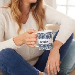 Frisco Boho Damask Red Personalized Coffee Mug, 11-oz -Furry Friends 250733 PT3. AC SS1800 V1610767948