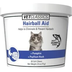 VetClassics Natural Hairball Digestive Aid Soft Chews Cat Supplement, 50 Count