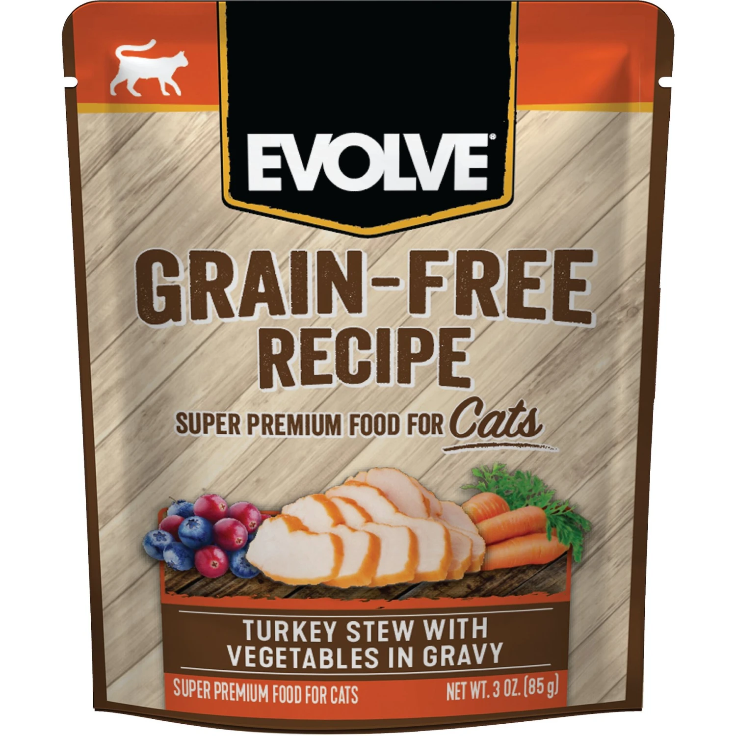 Evolve Turkey Stew With Vegetables In Gravy Grain-Free Wet Pouch Cat Food, 3-oz Pouch, Case Of 24 3 Evolve Turkey Stew With Vegetables In Gravy Grain-Free Wet Pouch Cat Food, 3-oz Pouch, Case Of 24