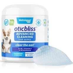 Vetnique Labs Oticbliss Advanced Cleaning, Soothing Aloe & Medicated Dog & Cat Ear Wipes