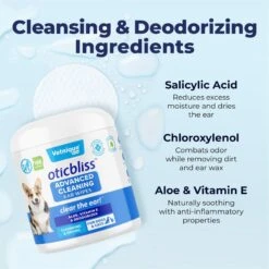 Vetnique Labs Oticbliss Advanced Cleaning, Soothing Aloe & Medicated Dog & Cat Ear Wipes -Furry Friends 271378 PT3. AC SS1800 V1698091491