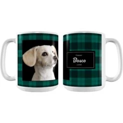 Frisco Plaid White Personalized Coffee Mug, 15-oz