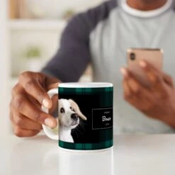 Frisco Plaid White Personalized Coffee Mug, 15-oz -Furry Friends 277077 PT3. AC SS1800 V1629147735