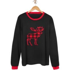 Frisco Plaid Moose Unisex Adult Pajama Jersey Top