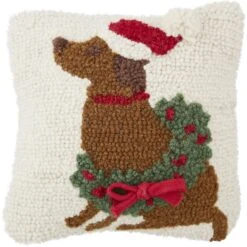Mud Pie Hook Wool Christmas Dog Pillow