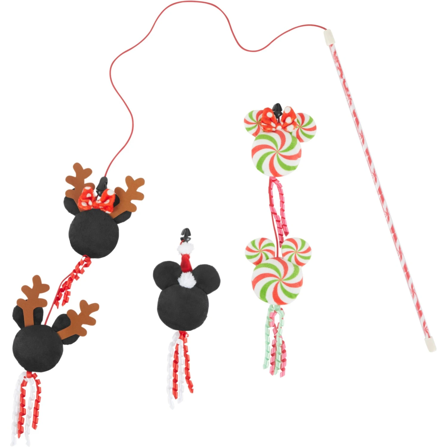 Disney Holiday Mickey & Minnie Mouse Interchangeable Teaser Wand Cat Toy With Catnip 3 Disney Holiday Mickey & Minnie Mouse Interchangeable Teaser Wand Cat Toy With Catnip