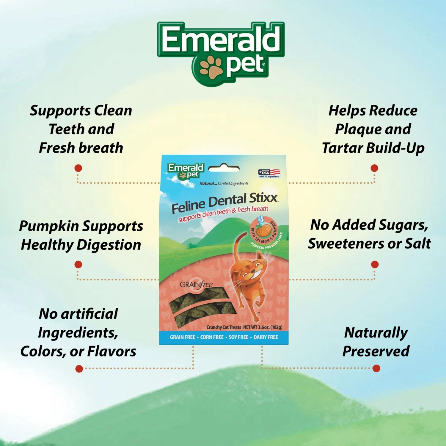 Emerald Pet Feline Dental Stixx With Salmon & Pumpkin Grain-Free Dental Cat Treats, 3.6-oz Bag 5 Emerald Pet Feline Dental Stixx With Salmon & Pumpkin Grain-Free Dental Cat Treats, 3.6-oz Bag - Image 3